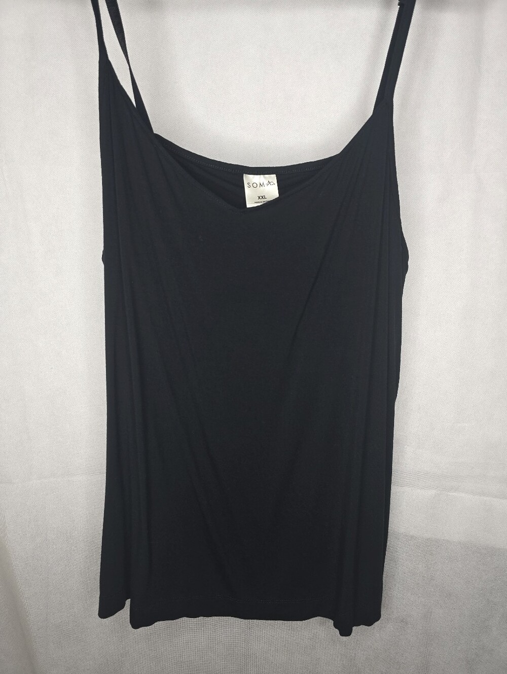 Soma Camisole Tank Top Black Rayon Stretch Spaghetti Strap Shelf Bra XXL
